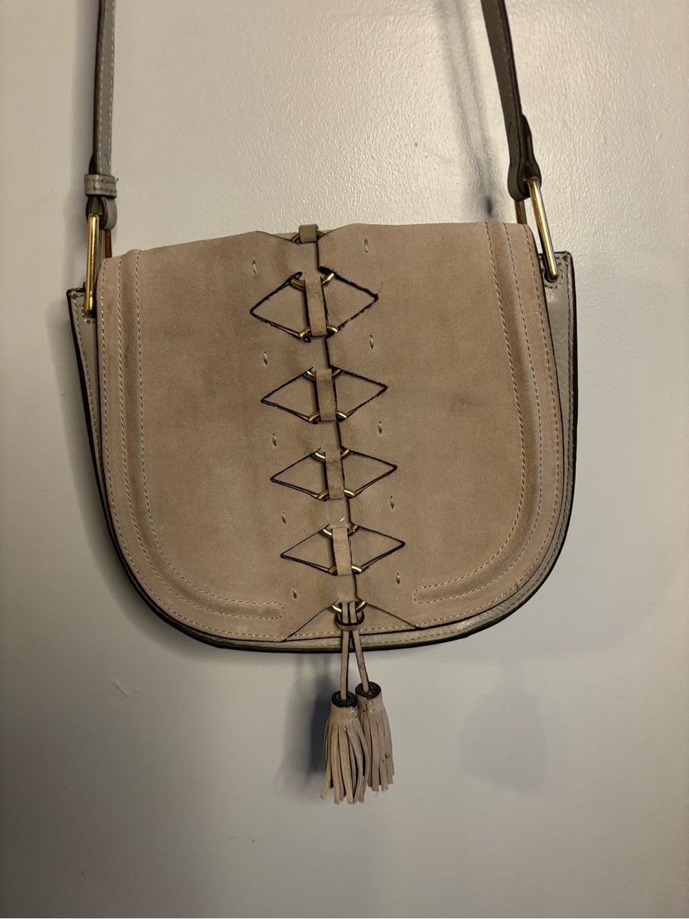 Vince Camuto gray Suede Tassel Crossbody